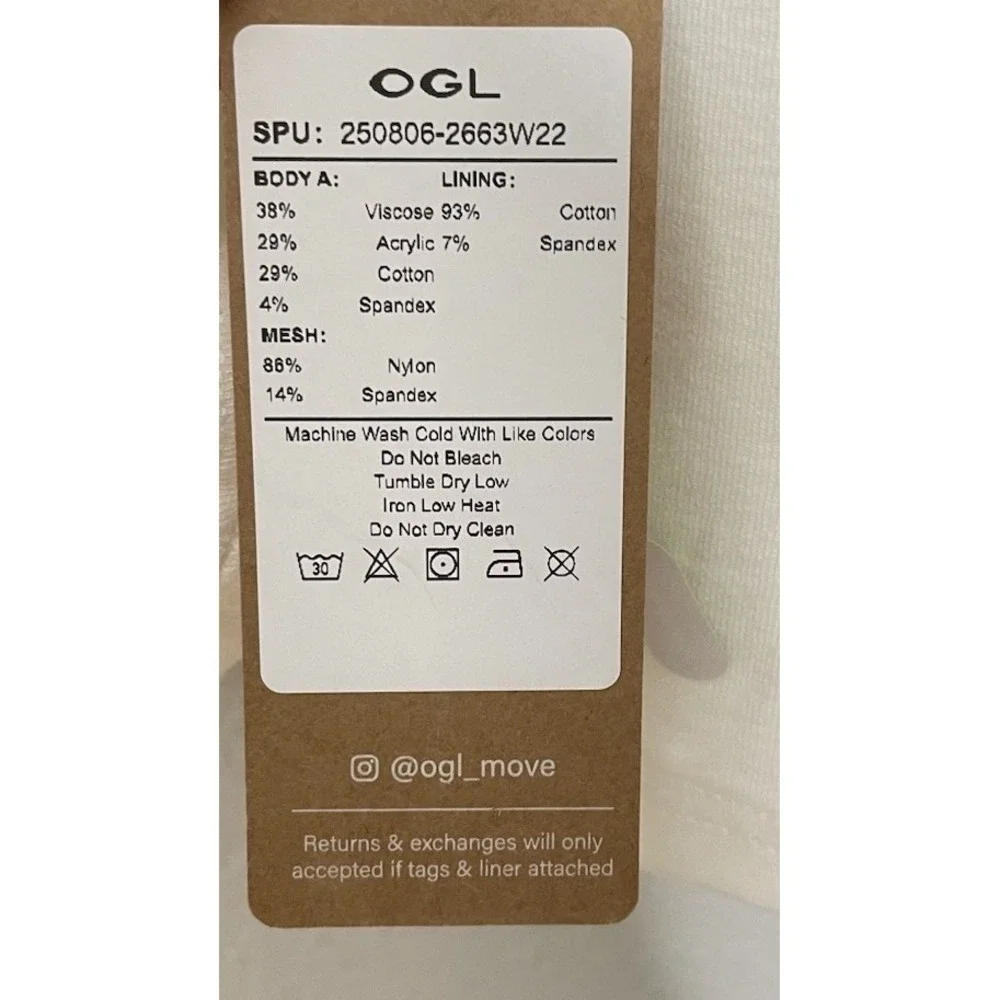 OGL White  V-Neck  Bra Top Tee Long Sleeves Size Large‎ NWT